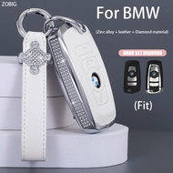 ZOBIG Zinc alloy leather diamond Key Fob Cover for BMW 1 3 4 5 6 7 Series X1 X3 X4 M5 M6 GT3 GT5 for Car Remote Key Case with Keychain