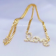 [VJ]Cop916 Choker “Love Wording Zirconia” Necklace Adults L:45cm 999.9 Bangkok Gold Plated<Rantai Ch