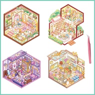 3D House Stickers Cartoon Korean House 3D Sticker Set 4X Stacking Scene Decal Landscaping Sticker To