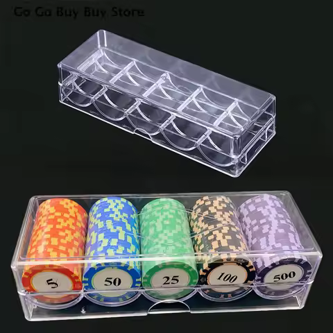 【ST】Portable 100 Chips Poker Chip Tray Box With For Casino Game 24 X 8 X 5cm Chips Poker Chips Box A