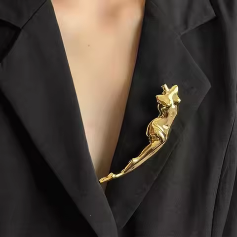 Metal Glossy Body Sculpture Brooch for Women Exquisite Unique Fashion Suit Pins Party Vintage Jewelr