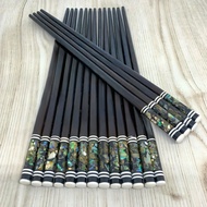 High quality ebony horn chopsticks with round head and abalone shells in 7 colors - set of 10 pairs