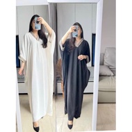 Fitri Lace kaftan with Arabic embroidery crinkle airflow, fitri gamis kaftan