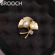 Exquisite Ginkgo Leaf Brooch Pearl High-end Brooch High-end Sense Niche Pin Anti-exposure Chanel-sty