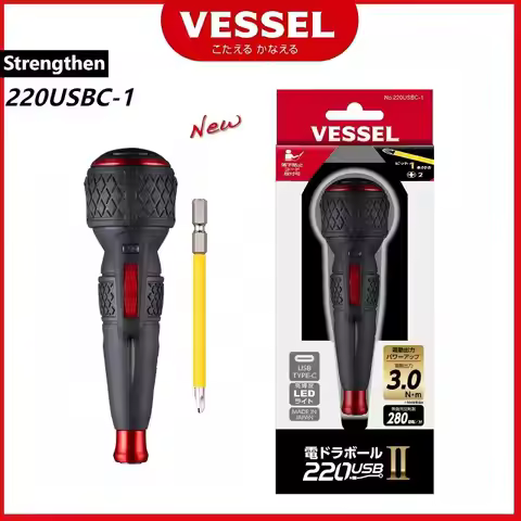 New VESSEL 220USBC-1 JIS Electric Screwdriver 3Nm Enhanced/12Nm Max Manual Torque USB-C Rechargeable