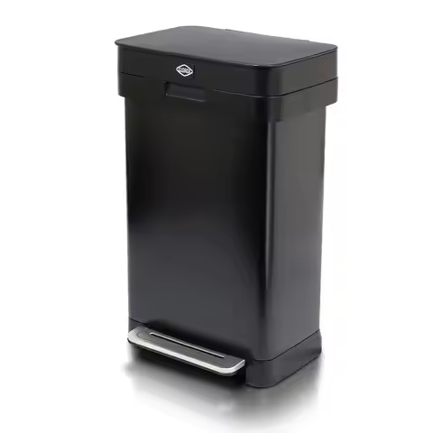 13 Gallon Trash Can 50L Kitchen Trash Can with Wide Step Pedal Rectangular Black Stainless Garbage B