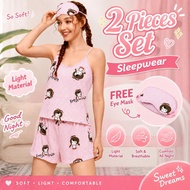 Baju Tidur Set Women Spaghetti Strap Cartoon Print Design Sleepwear Pajamas Set  Perempuan Baju Set 
