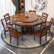 -100%全實木橡木大圓桌家用小戶型圓形4-16人高檔餐桌