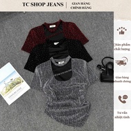 TCSHOPJEAN Short Sleeve T-shirt Big Size High Collar Sparkly Scratched Stone 55kg to 90kg With Waist