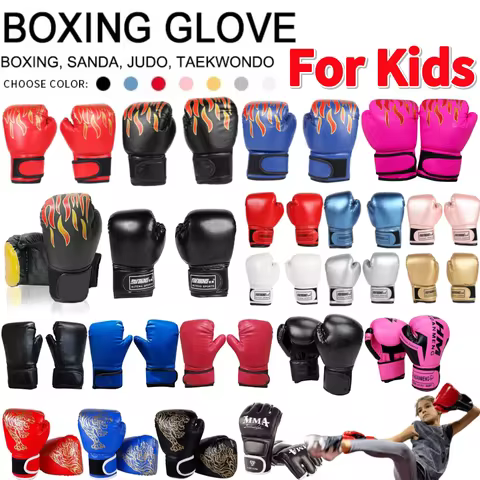 2pcs Boxing Training Fighting Gloves PU Leather Gloves Kids Breathable Kickboxing Thai Gloves for Ki