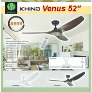 KHIND Venus 52" / DC Motor /  Remote Control /BLACK WITH WOODGRAIN
