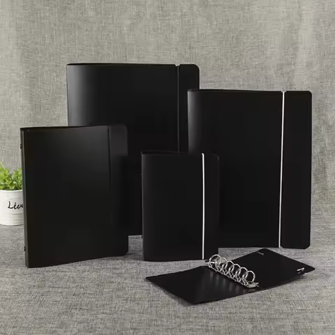 A4B5A5A6A7 6-hole Black PP Matte Strap Binder, Plastic Folder
