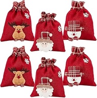 WADORN 6Pcs Christmas Drawstring Gift Bags, 3 Styles Xmas Gift Bags Red Treat Pouch Bags Linen Packing Pouches Reusable Gift Wrapping Bags Holiday Party Favors Bags for Candy Wrapper Gift Supplies