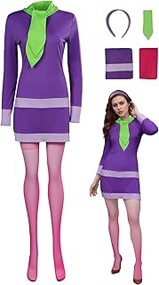 Womens Daphne Blake Costume Scooby Doo Cosplay Daphne Dress Scarf Headband Socks Outfit Uniform for
