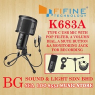 FIFINE K683A / K-683A TYPE C USB MIC WITH POP FILTER, A VOLUMN DIAL, A MUTE BUTTON  & A MONITORING J