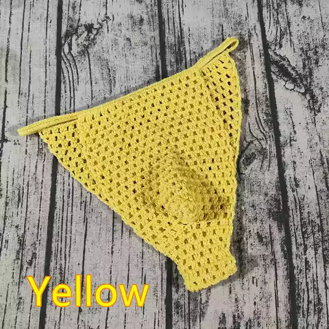 1pc Men Panties Low Rise Underwear Hand Crochet Briefs Thongs Sunbathing Shorts Fashion Hollow Out C