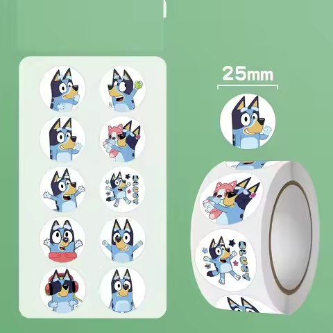 500pcs/Roll Cartoon Bluey Family Animation Sealing Sticker DIY PVC Laptop Decals Decoration Stiker R