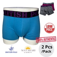 British Polo 2pcs Men Boxer Trunk Smooth Comfort Underwear With Printing Design Seluar Dalam Lelaki 