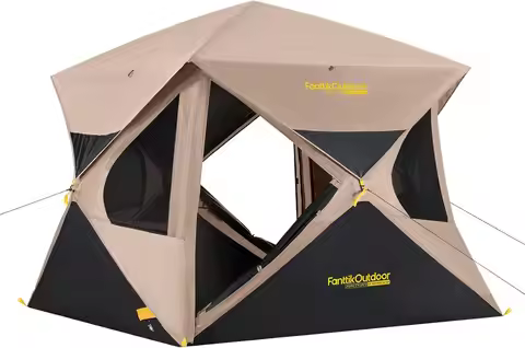 4-Person Pop Up Instant Cabin Tent, 60-Second Setup, Portable Hub Tent with Rainfly, Windproof for O