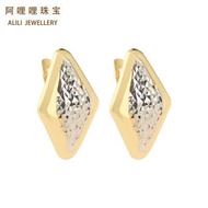 Free Shipping Earrings 18K金耳扣女浅金K白双色菱形耳饰AU750复古高级感仙女港风耳圈 Subang Anting-anting