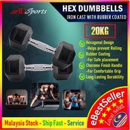 ADSports Commercial Grade 1 Unit 20KG Hexagon Dumbbell Rubber Coated With Iron Cast Dumbbell Weight Muscle Training