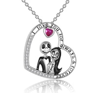 Vintage Punk Personality Stainless Steel Skull Lover Necklace Heart Pink Crystal Heart Necklace Pendant Fashion Jewelry