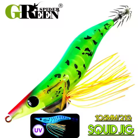 GREENSPIDER 21G UV Squid Bait Squid Jig Eging Artificial Bait Webfoot Octopus EGI Cuttlefish Sea Fis