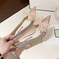Stail Perancis kasut kahwin wanita baru gaun pengantin utama kasut pengantin champagne kasut tumit t