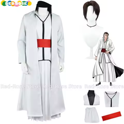 Anime Shinigami Aizen Sousuke Cosplay Costume Gotei 13 Captain Wig White Cape Japanese Kendo Costume