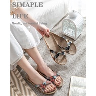 Summer Bohemian Style Cross-Strap Linen Slippers