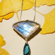 純手工純銀繞線百葉窗扇形拉長石吊墜