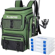 PLUSINNO Fishing Backpack with Rod Holders, 42L Water-resistant Fishing Tackle Bag With 4 Tackle Box