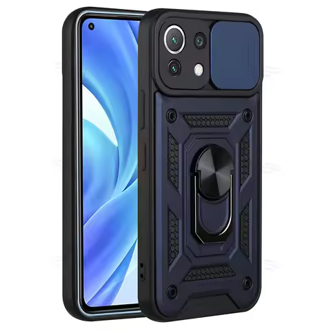 Shockproof Case with Ring Magnet Stand For Xiaomi Mi 11 Lite 5G Slide Camera Protective Cover Coque 