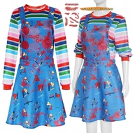 Adult Horror Movie Good Guys Chucky Dress Costume Halloween Killer Costume Creepy Doll Clown Outfit 