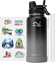 [2-IN-1 LID] Insulated Water Bottle with Silicone Boot (48hrs Cold/24hrs Hot) - DIY Stickers, Leakpr
