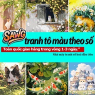 HCM-fast transfer1-3 days-Sawg-frame tension-digital coloring picture-Cat in front of the window--co