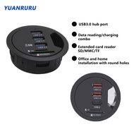 3.0 USB 2.0 Desktop Grommet Type C Hub Audio Sd/Tf 3/4 Port Mount In Desk Sa Power Adapter 5