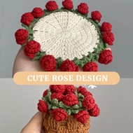 Valentine's Day Gift Bouquet Coaster Handmade Wool Coasters Crochet Turned Bouquets Rose Diy P2c6