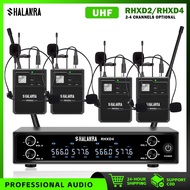 UHF wireless microphone system, 2/4 channels, with head-worn microphone and wireless lavalier microp