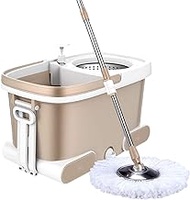 Spin Mop Bucket System Stainless Steel Deluxe Spinning Mop Bucket Floor Cleaning System (Color : A) Commemoration Day Better life