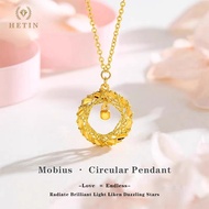 【HETIN】Au999 fashion accessories Gold Mobius Necklace Fine Gold Pendant  Women's Gift