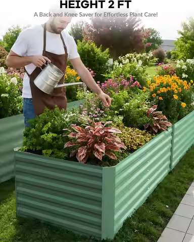 6x3x2 8x4x2ft Galvanized Raised Garden Bed Deep Root Planter Box for Vegetables Flowers Herbs-Large 