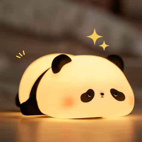 Cute Panda Night Light, LED Squishy Novelty Animal Night Lamp, Food Grade Silicone 3 Level Dimmable 
