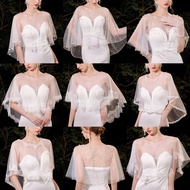 Bridal Wedding Dress Pearl Veil Shawl Women's White Sheer Long Slip-On Cape Stole
