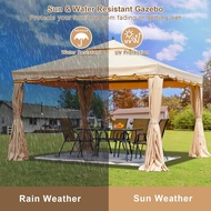 [MHUS] 10 x 12 Outdoor Canopy Gazebo Double Roof Patio Gazebo Steel Frame with Netting and Shade Cur
