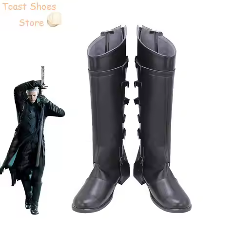 Vergil Cosplay Shoes Black PU Leather Shoes Halloween Carnival Boots Cosplay Prop Costume Prop