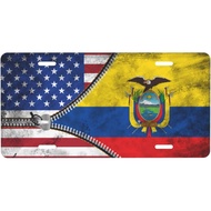 USA American Flag and Ecuador Flag Personalized Front Aluminum License Plate Suitable Outdoor Play 6