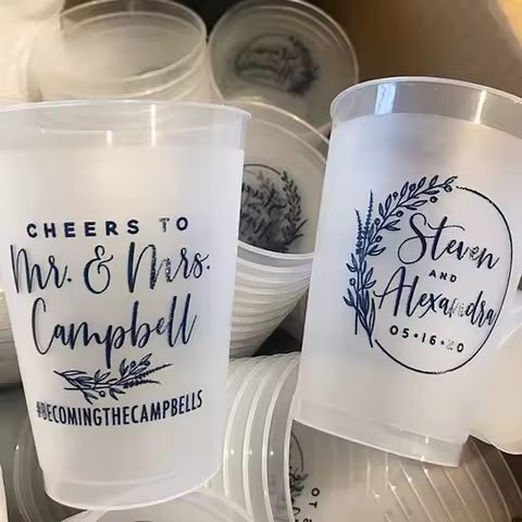 10/50 Cheers to The Mr and Mrs - 12oz or 16oz Frosted Unbreakable Plastic Cup #140 - Custom - Bridal