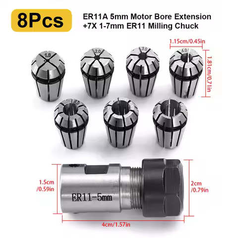 8 pcs/set ER11A 5mm spindle motor chuck extension rod milling spring chuck chuck shaft seat CNC lath