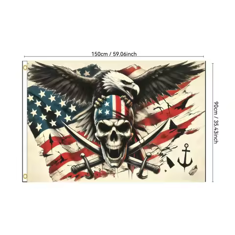 American Flag Skull Pirate Eagle Flag 2x3ft 3x5ft Patriotic Wall Hanging with Crossed Swords & Ancho